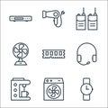 Electronic devices line icons. linear set. quality vector line set such as watch, room, coffee maker, earphone, ram, fans, walkie Royalty Free Stock Photo