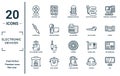 electronic.devices linear icon set. includes thin line electric fan, connector, cold-pressed juicer, furnace, lcd, fax machine, Royalty Free Stock Photo