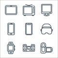 electronic devices outline line icons. linear set. quality vector line set such as video camera, speaker, smartwatch, virtual