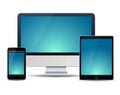 Electronic Devices with purple Screens - desktop computer, laptop, tablet, mobile Royalty Free Stock Photo