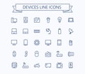 Electronic devices vector thin line mini icons set. 24x24 Grid. Pixel Perfect.Editable stroke. Royalty Free Stock Photo