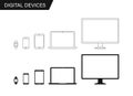 Electronic devices, web design vector template with laptop, tablet, smartphone, computer. Flat design, vector illustration on Royalty Free Stock Photo