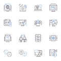 Electronic dialogue line icons collection. Communication, Connectivity, Conversation, Discourse, Interaction, Chatting