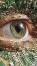 electronic digital eye of human cyborg robot with microchip implants. Artificial intelligence and augmented reality Royalty Free Stock Photo