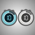 Electronic Digital Stopwatch. Timer 10 seconds isolated on gray background.