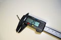 Electronic digital vernier caliper details and close-up. The appearance of an electronic digital vernier caliper