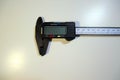 Electronic digital vernier caliper details and close-up. The appearance of an electronic digital vernier caliper