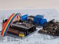 Electronic DIY project Arduino.Electronics and microprocessor.Drawing on a light background.Do it yourself.Programming and Royalty Free Stock Photo