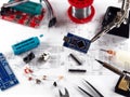 Electronic DIY project Arduino.Electronics and microprocessor.Drawing on a light background.Do it yourself.Programming and Royalty Free Stock Photo