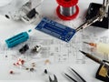 Electronic DIY project Arduino.Electronics and microprocessor.Drawing on a light background.Do it yourself.Programming and Royalty Free Stock Photo