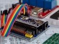 Electronic DIY project Arduino.Electronics and microprocessor.Drawing on a light background.Do it yourself.Programming and Royalty Free Stock Photo