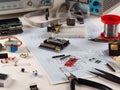 Electronic DIY project Arduino.Electronics and microprocessor.Drawing on a light background.Do it yourself.Programming and Royalty Free Stock Photo