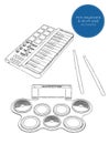 Electronic drum pad kit and mini keyboard sketch vector.