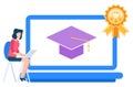 Electronic Education of Student with Laptop Vector