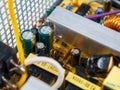 electronic elements in a power supply, electrical circuit components Royalty Free Stock Photo