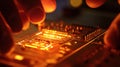Electronic engineer designing orange printed circuit board
