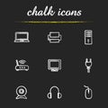Electronic equipment chalk icons set