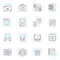 Electronic equipment linear icons set. Amplifier, Circuit, Capacitor, Diode, Transistor, Resistor, Sensor line vector