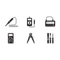 Electronic equipment tool vector set with soldering iron multimeter and tester tools Royalty Free Stock Photo
