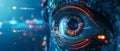 Electronic eye close up technology ai surveillance system digital security abstract view