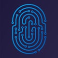 Electronic fingerprint icon in blue tones. Isolated and geometric