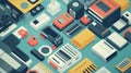 Electronic gadgets forming abstract isometric technology background Royalty Free Stock Photo