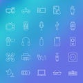 Electronic Gadgets Line Icons Set over Blurred Background