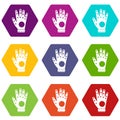 Electronic glove icon set color hexahedron
