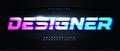 Electronic glow color letters with cyber distortion effect. Bright light font for futuristic tech design. Glitch style