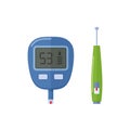 Electronic glucometer for measuring blood sugar level. Testing glucose.