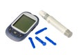 Electronic glucometer on a white background. A device for measuring blood sugar.