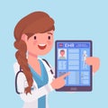 Electronic health record, EHR digital patient tablet chart, female doctor Royalty Free Stock Photo