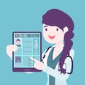 Electronic health record, EHR digital patient tablet chart, female doctor Royalty Free Stock Photo