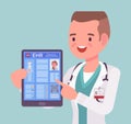 Electronic health record, EHR digital patient tablet chart, male doctor Royalty Free Stock Photo