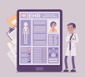 Electronic health record, EHR digital patient tablet chart, male doctor