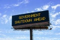 Electronic highway billboard with government shutdown ahead warning Royalty Free Stock Photo