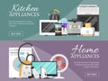 Electronic household appliances banner vector illustration. Kitchen and home equipment for house. Washing machine Royalty Free Stock Photo