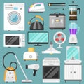 Electronic household appliances vector kitchen homeappliance for house set refrigerator or washing machine in electric Royalty Free Stock Photo