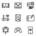 Electronic icon set include monitor,action camera,router,adapter,joystick