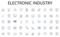 Electronic industry line icons collection. Methodology, Budgeting, Scheduling, Scoping, Resources, Deliverables, Milests