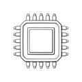Electronic Integrated circuit top view. Outline. Vector illustration. Computer microchip or nano processor