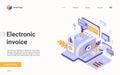 Electronic invoice bill, finance technology isometric landing page, online payment