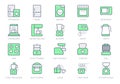 Electronic kitchen devices simple line icons. Vector illustration with minimal icon - fridge, dishwasher, oven, toaster