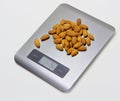 Electronic kitchen scales with almonds Royalty Free Stock Photo