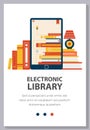 Electronic library on mobile phone screen. Application for reading books online vector illustration Royalty Free Stock Photo