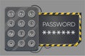 Electronic lock with password. Access control device. Sign window cyberpunk style. Account login vector background.