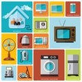 Electronic Machine And House Flat Icon Set Royalty Free Stock Photo