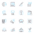 Electronic machinery linear icons set. Circuitry, Computerization, Automation, Robotics, Sensors, Transistors