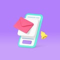 Electronic mail incoming message inbox mailbox sound alert smartphone application 3d icon vector Royalty Free Stock Photo