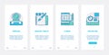 Electronic media devices, entertainment UX, UI onboarding mobile app page screen set